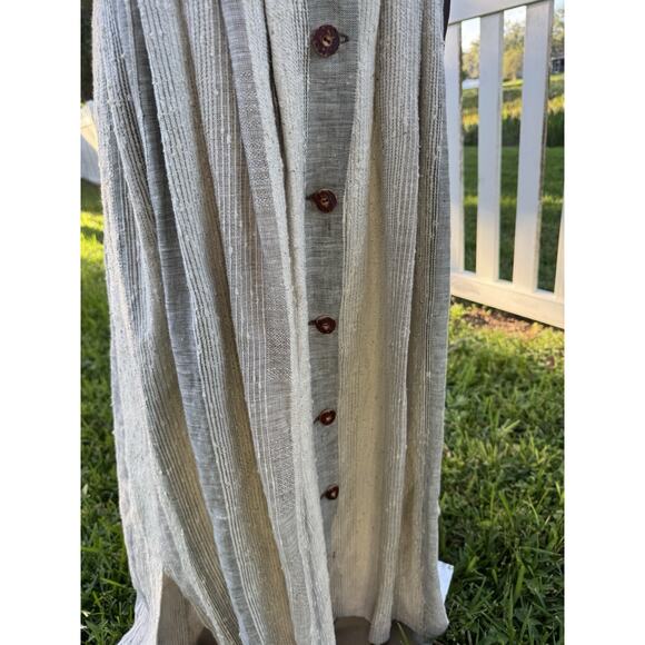 Vintage 70s Style Nur Trocken Reinigen 100% Linen Maxi Prairie Dress Boho Large - Picture 16 of 16